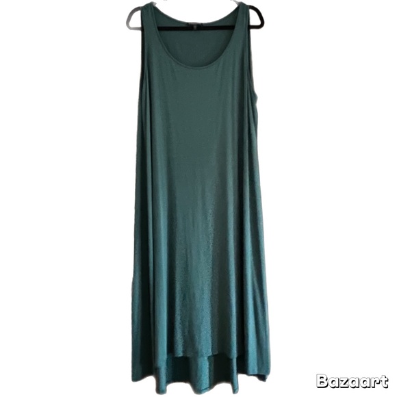 EUC Eileen Fisher Woman Teal High Low Flawless Sleeveless Maxi Dress Size 2X - Picture 10 of 10
